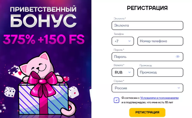 Вход и регистрация в Кэт казино